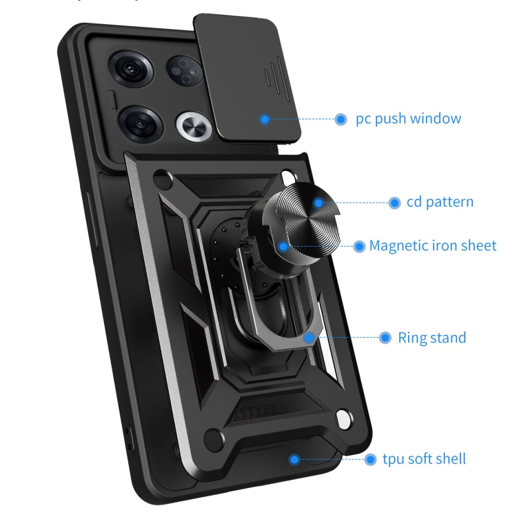 For OPPO Reno8 Pro+ 5G Sliding Camera Cover Design TPU+PC Phone Case