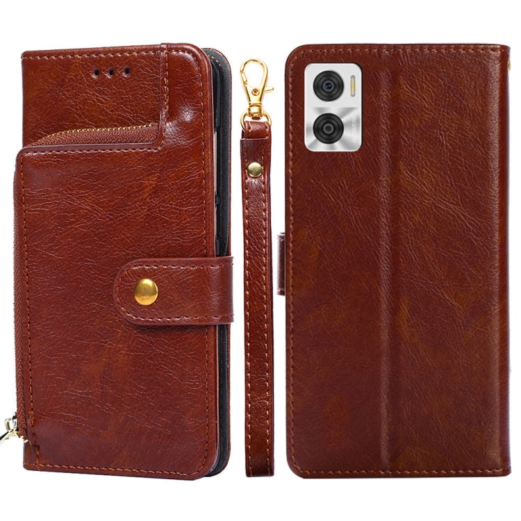 For Motorola Moto E22/E22i Zipper Bag Flip Leather Phone Case