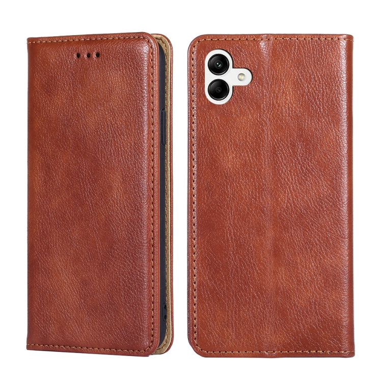 For Samsung Galaxy A04 Gloss Oil Solid Color Magnetic Leather Phone Case