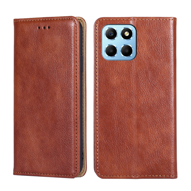For Honor X8 5G/X6 Gloss Oil Solid Color Magnetic Leather Phone Case