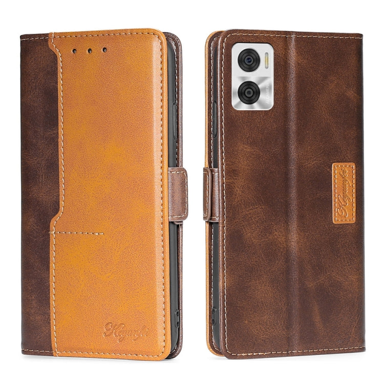 For Motorola Moto E22/E22i Contrast Color Side Buckle Leather Phone Case