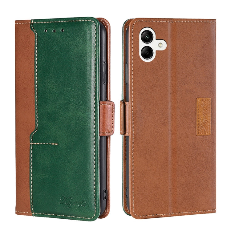 For Samsung Galaxy A04 Contrast Color Side Buckle Leather Phone Case
