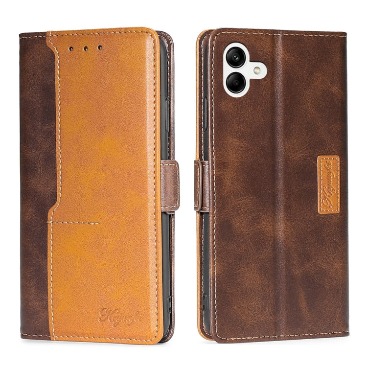 For Samsung Galaxy A04 Contrast Color Side Buckle Leather Phone Case