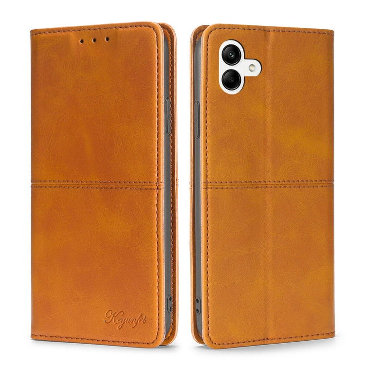 For Samsung Galaxy A04 Cow Texture Magnetic Horizontal Flip Leather Phone Case