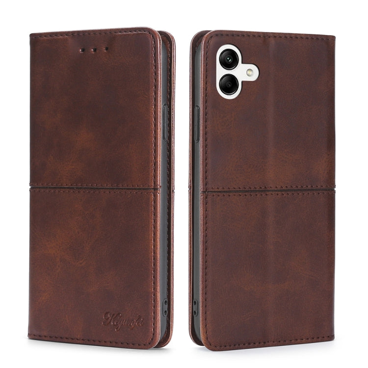 For Samsung Galaxy A04 Cow Texture Magnetic Horizontal Flip Leather Phone Case