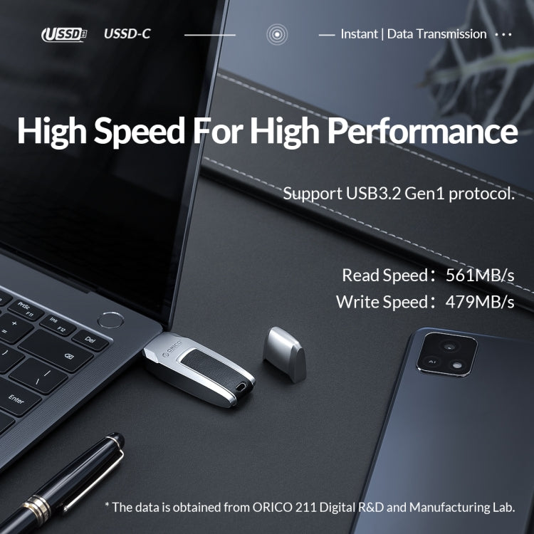 ORICO USB Solid State Flash Drive, Read: 520MB/s, Write: 450MB/s, Memory:128GB, Port:USB-A(Silver)