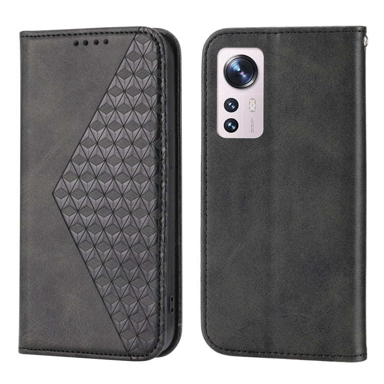 For Xiaomi 12 Pro/12S Pro Cubic Grid Calf Texture Magnetic Closure Leather Phone Case
