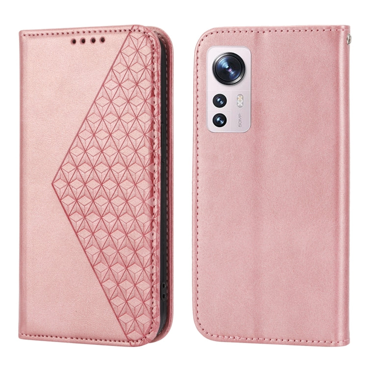 For Xiaomi 12 Pro/12S Pro Cubic Grid Calf Texture Magnetic Closure Leather Phone Case