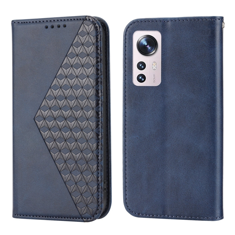For Xiaomi 12 Pro/12S Pro Cubic Grid Calf Texture Magnetic Closure Leather Phone Case