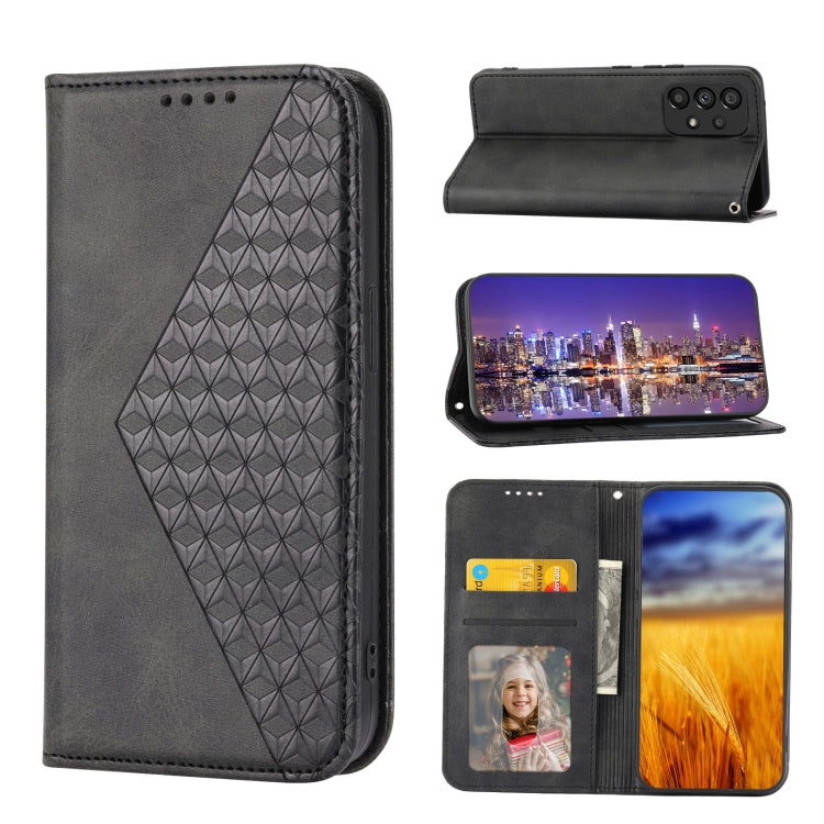 For Samsung Galaxy A33 5G Cubic Grid Calf Texture Magnetic Closure Leather Phone Case