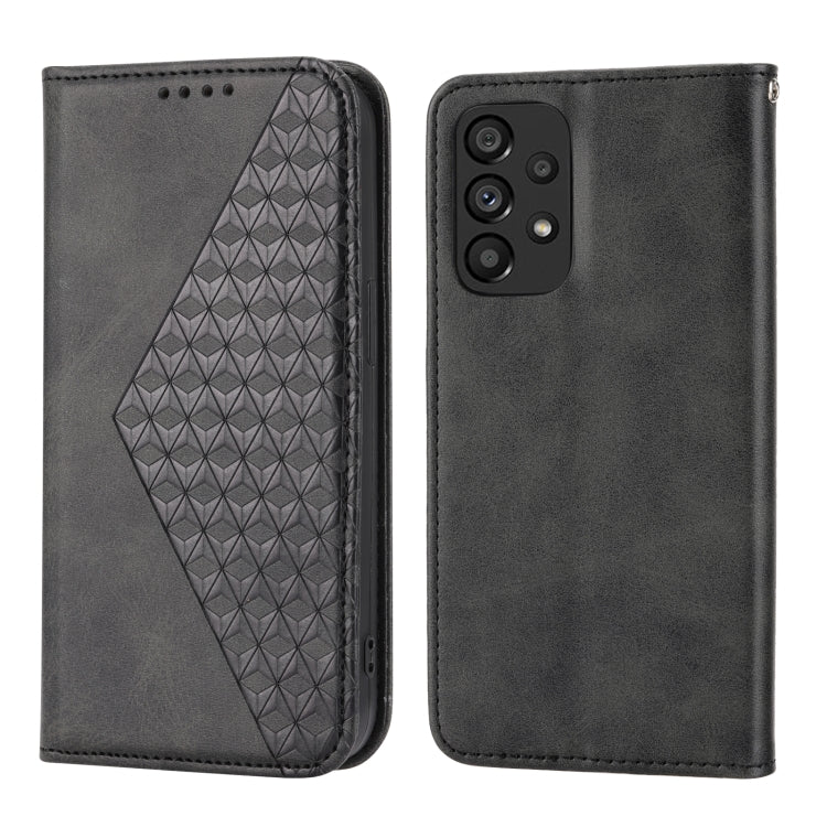 For Samsung Galaxy A33 5G Cubic Grid Calf Texture Magnetic Closure Leather Phone Case