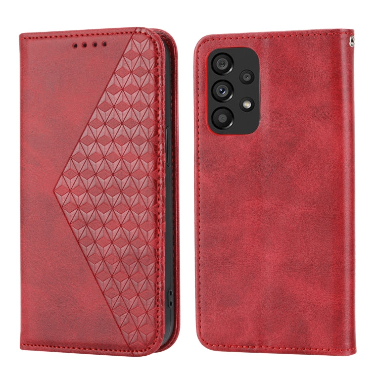 For Samsung Galaxy A33 5G Cubic Grid Calf Texture Magnetic Closure Leather Phone Case