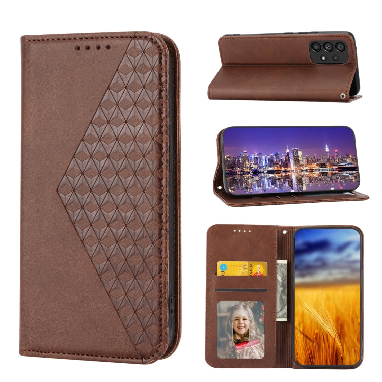 For Samsung Galaxy A33 5G Cubic Grid Calf Texture Magnetic Closure Leather Phone Case
