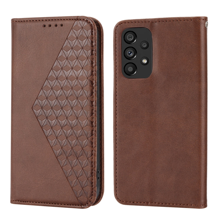 For Samsung Galaxy A33 5G Cubic Grid Calf Texture Magnetic Closure Leather Phone Case