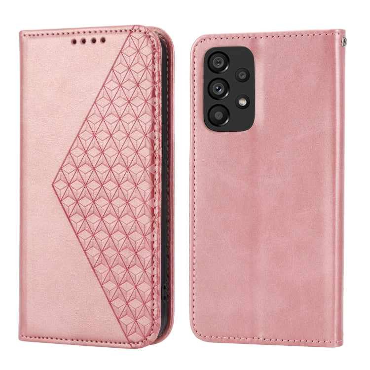 For Samsung Galaxy A33 5G Cubic Grid Calf Texture Magnetic Closure Leather Phone Case