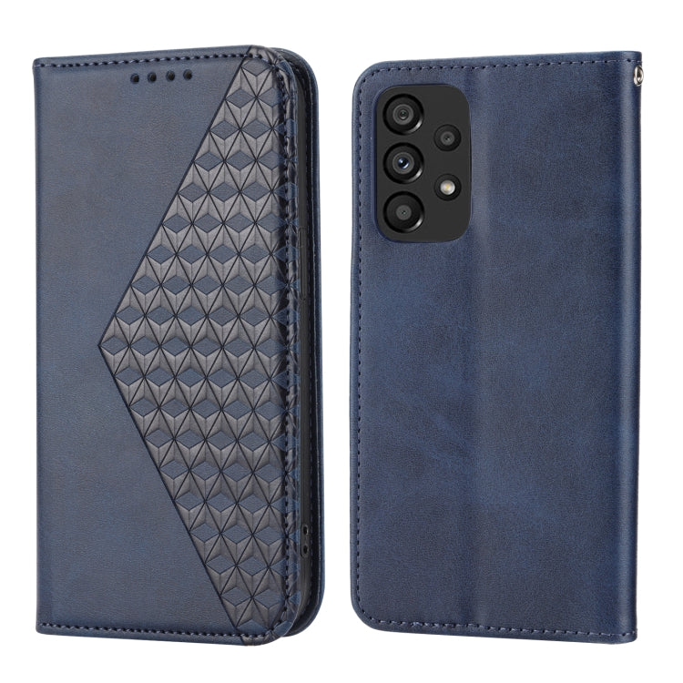 For Samsung Galaxy A33 5G Cubic Grid Calf Texture Magnetic Closure Leather Phone Case