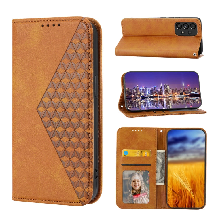 For Samsung Galaxy A33 5G Cubic Grid Calf Texture Magnetic Closure Leather Phone Case