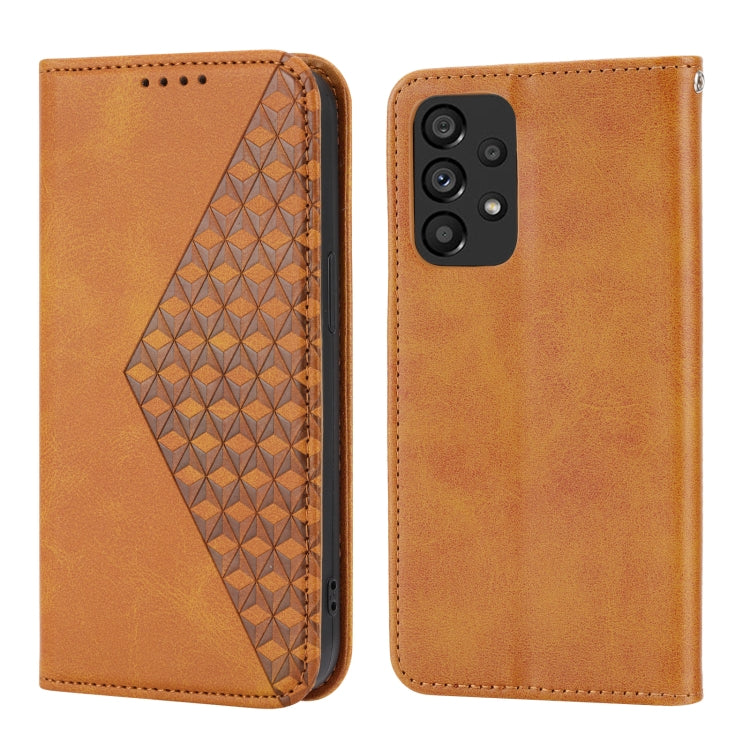 For Samsung Galaxy A33 5G Cubic Grid Calf Texture Magnetic Closure Leather Phone Case
