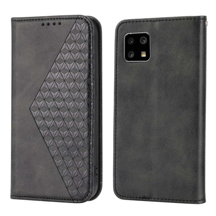 For Sharp Aquos sense 4 4G/sense5G Cubic Grid Calf Texture Magnetic Closure Leather Phone Case