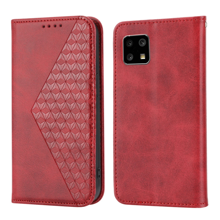 For Sharp Aquos sense 4 4G/sense5G Cubic Grid Calf Texture Magnetic Closure Leather Phone Case