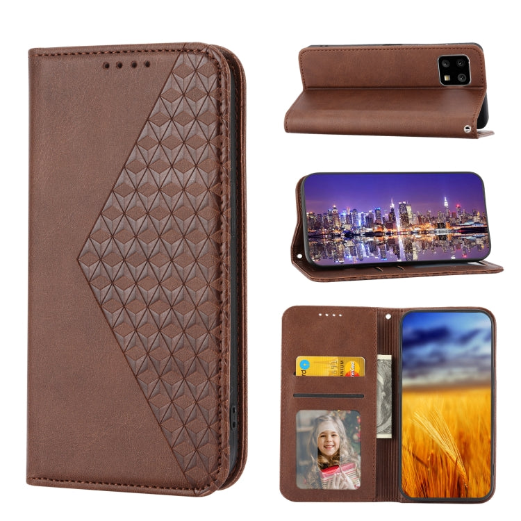 For Sharp Aquos sense 4 4G/sense5G Cubic Grid Calf Texture Magnetic Closure Leather Phone Case