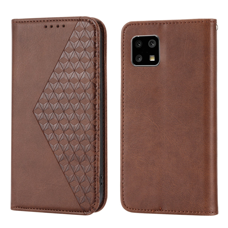 For Sharp Aquos sense 4 4G/sense5G Cubic Grid Calf Texture Magnetic Closure Leather Phone Case