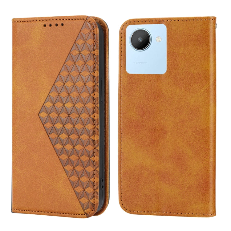 For Realme 9 Pro 5G/V25/Q5 5G/OnePlus Nord CE 2 Lite Cubic Grid Calf Texture Magnetic Closure Leather Phone Case