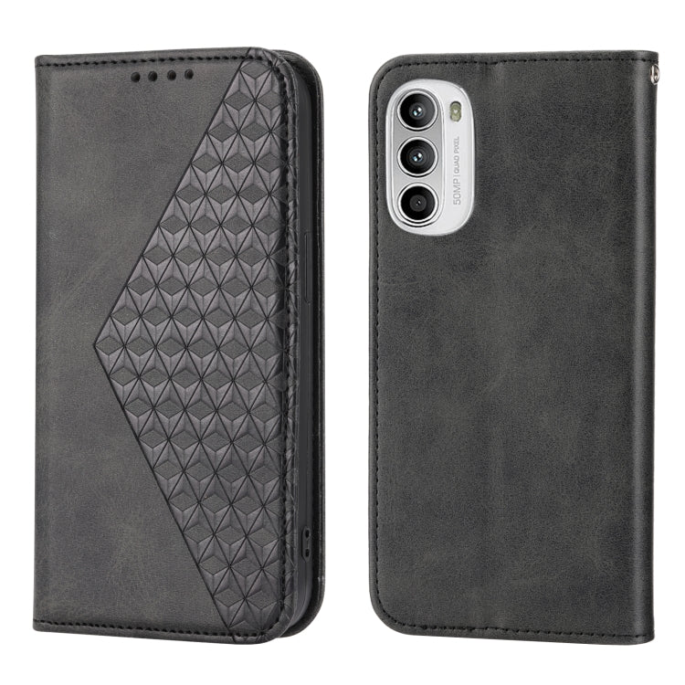 For Motorola Moto G22 4G/E32s Cubic Grid Calf Texture Magnetic Closure Leather Phone Case