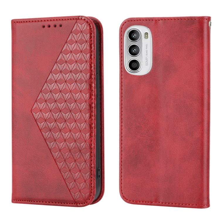 For Motorola Moto G22 4G/E32s Cubic Grid Calf Texture Magnetic Closure Leather Phone Case
