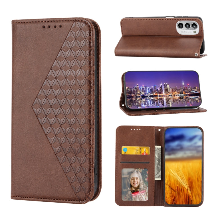 For Motorola Moto G22 4G/E32s Cubic Grid Calf Texture Magnetic Closure Leather Phone Case