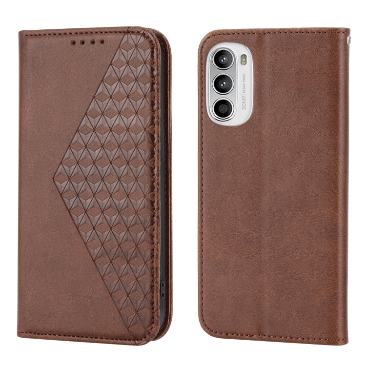 For Motorola Moto G22 4G/E32s Cubic Grid Calf Texture Magnetic Closure Leather Phone Case