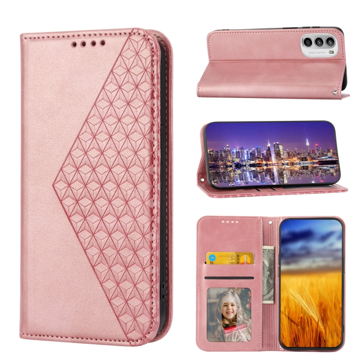 For Motorola Moto G22 4G/E32s Cubic Grid Calf Texture Magnetic Closure Leather Phone Case