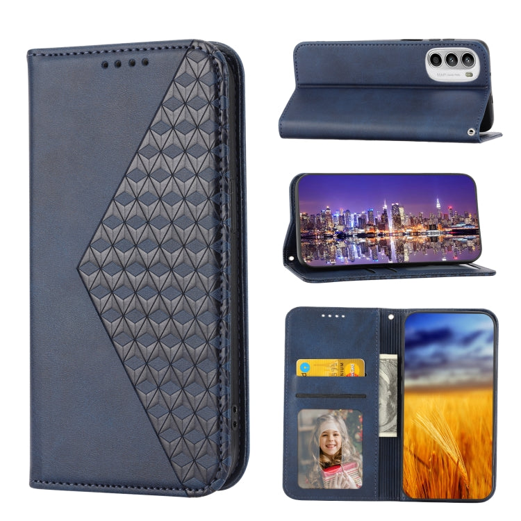 For Motorola Moto G Stylus 4G 2022 Cubic Grid Calf Texture Magnetic Closure Leather Phone Case