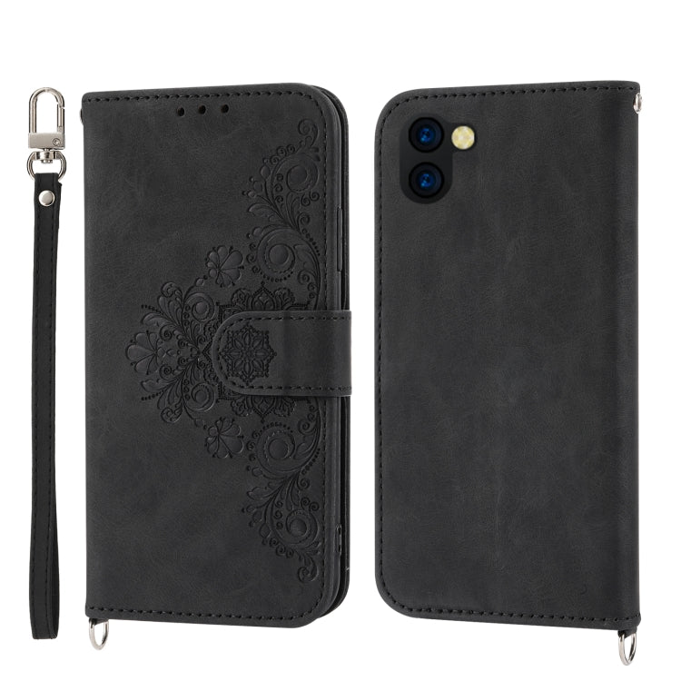 For Sharp Aquos R3 Skin-feel Flowers Embossed Wallet Leather Phone Case