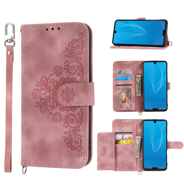 For Sharp Aquos R3 Skin-feel Flowers Embossed Wallet Leather Phone Case