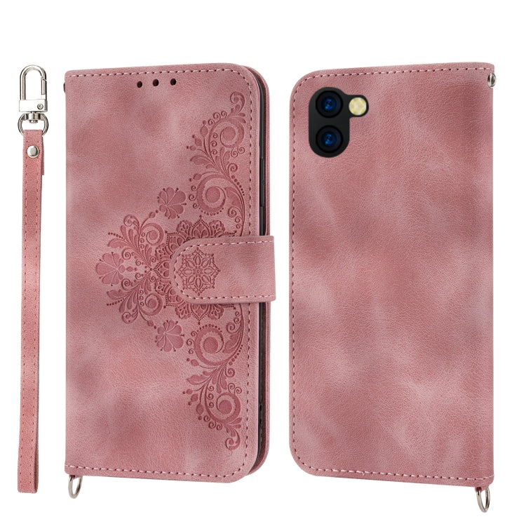 For Sharp Aquos R3 Skin-feel Flowers Embossed Wallet Leather Phone Case
