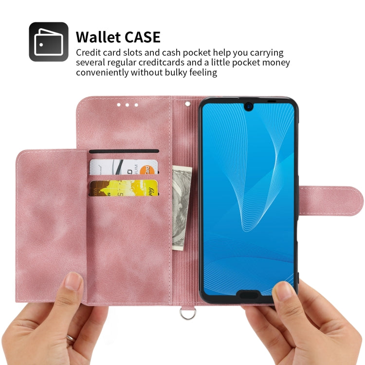 For Sharp Aquos R3 Skin-feel Flowers Embossed Wallet Leather Phone Case