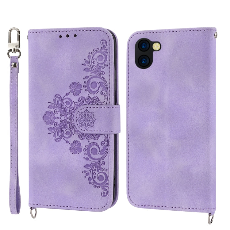 For Sharp Aquos R3 Skin-feel Flowers Embossed Wallet Leather Phone Case