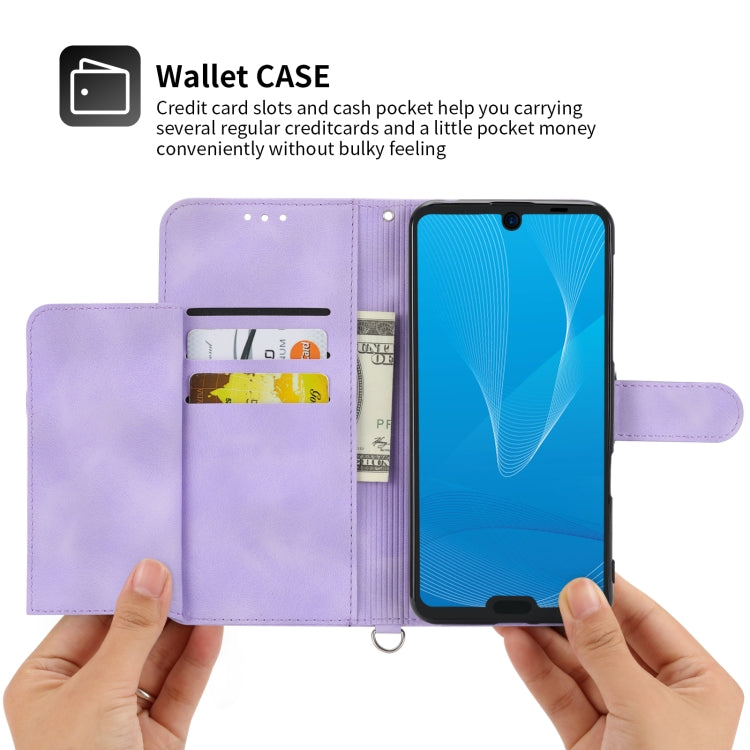 For Sharp Aquos R3 Skin-feel Flowers Embossed Wallet Leather Phone Case