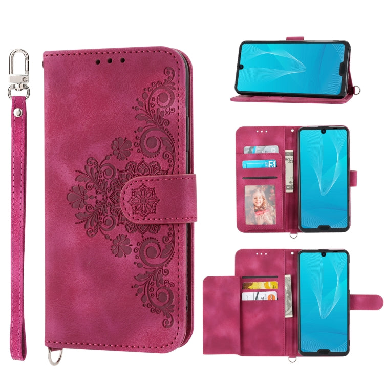 For Sharp Aquos R3 Skin-feel Flowers Embossed Wallet Leather Phone Case