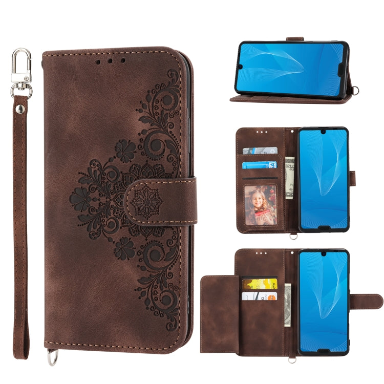 For Sharp Aquos R3 Skin-feel Flowers Embossed Wallet Leather Phone Case