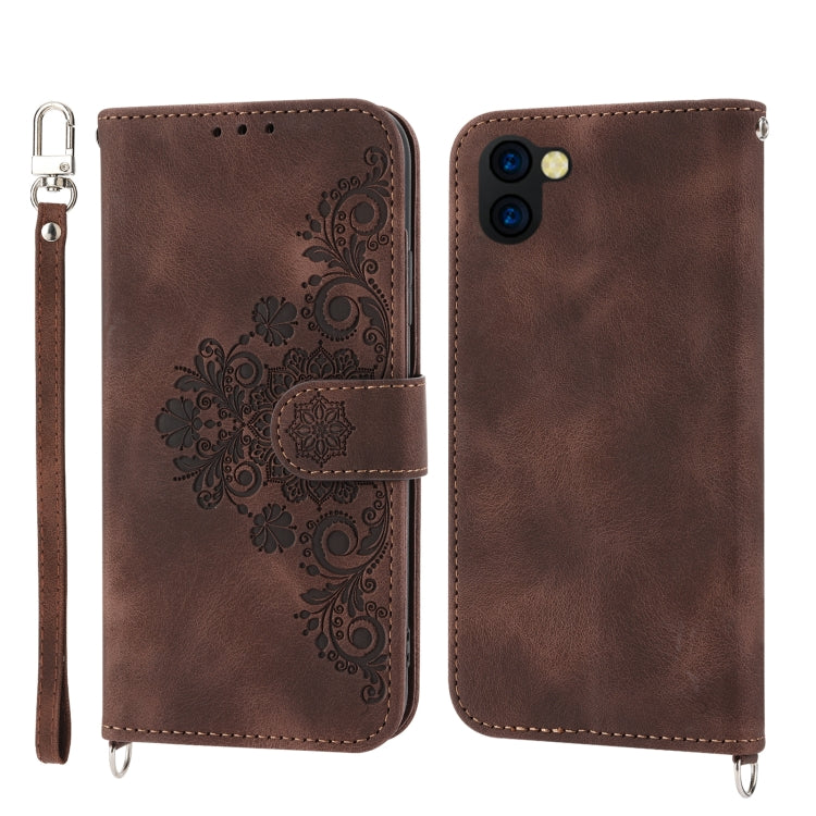 For Sharp Aquos R3 Skin-feel Flowers Embossed Wallet Leather Phone Case