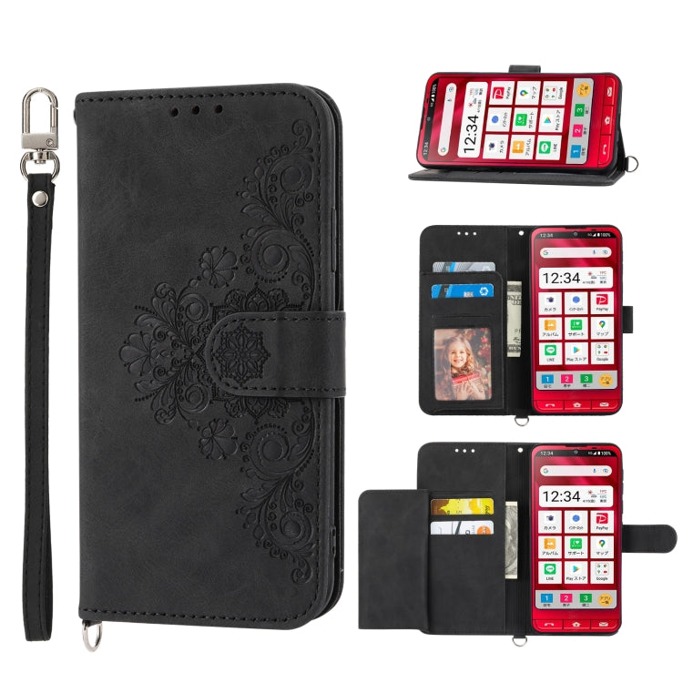 For Sharp Simple Sumaho 6 Skin-feel Flowers Embossed Wallet Leather Phone Case