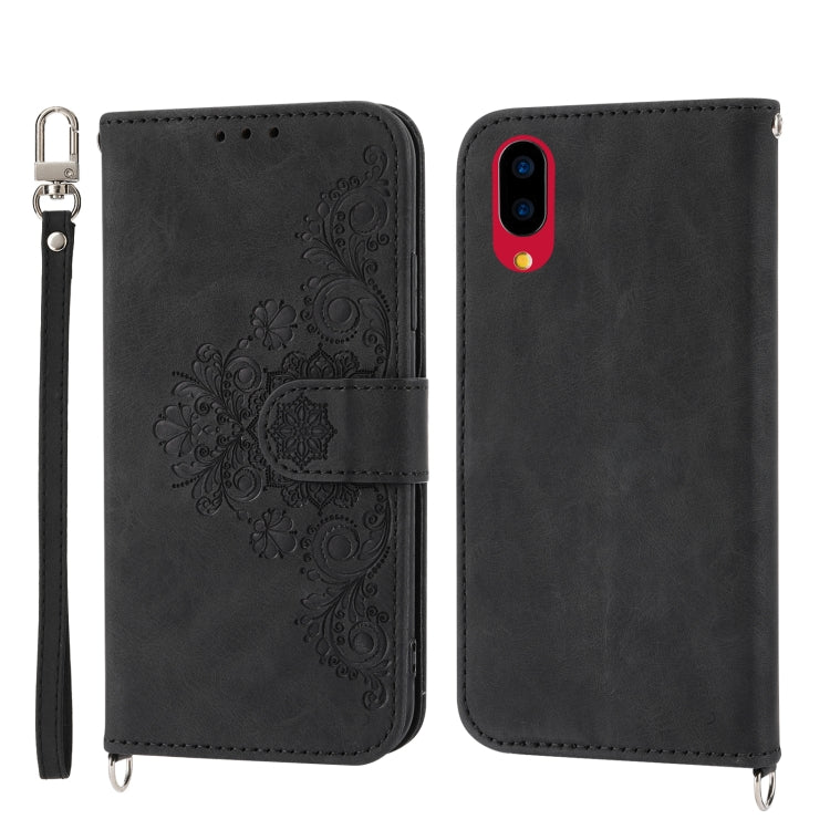 For Sharp Simple Sumaho 6 Skin-feel Flowers Embossed Wallet Leather Phone Case