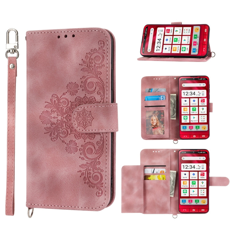 For Sharp Simple Sumaho 6 Skin-feel Flowers Embossed Wallet Leather Phone Case