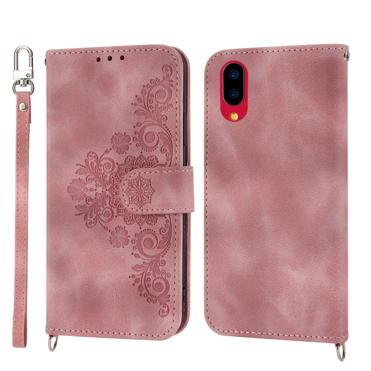 For Sharp Simple Sumaho 6 Skin-feel Flowers Embossed Wallet Leather Phone Case