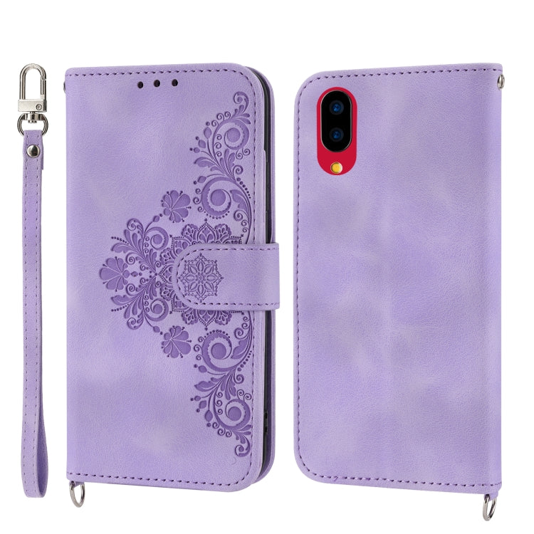 For Sharp Simple Sumaho 6 Skin-feel Flowers Embossed Wallet Leather Phone Case