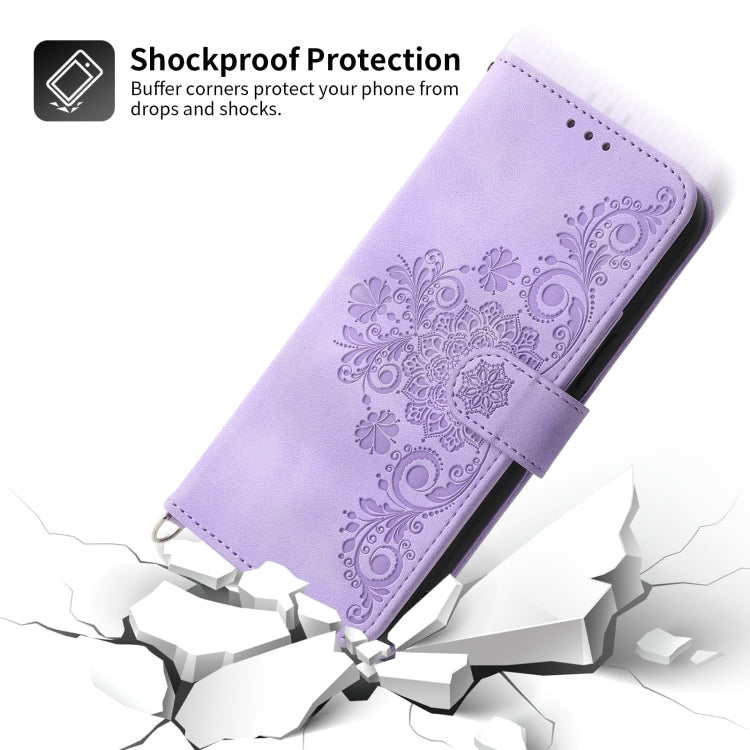 For Sharp Simple Sumaho 6 Skin-feel Flowers Embossed Wallet Leather Phone Case
