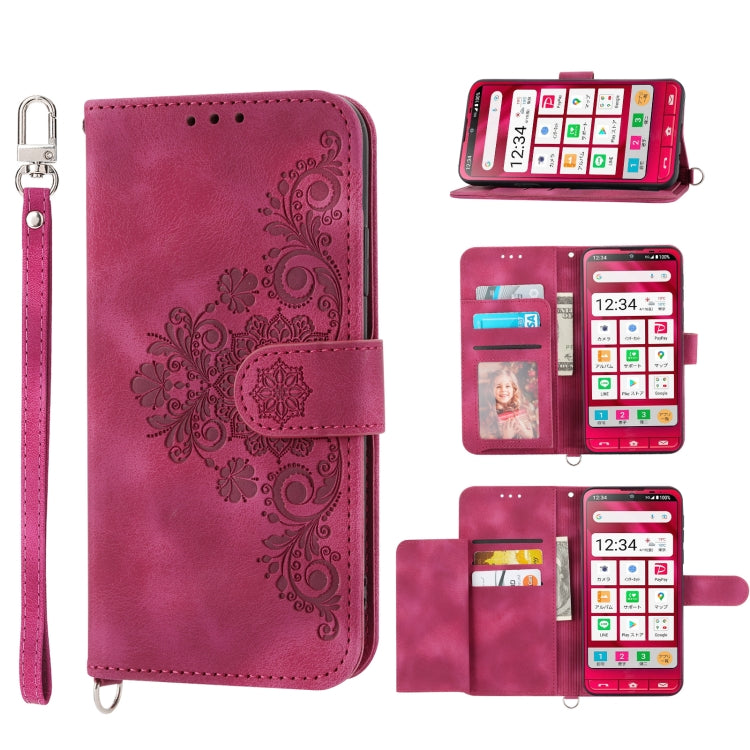 For Sharp Simple Sumaho 6 Skin-feel Flowers Embossed Wallet Leather Phone Case