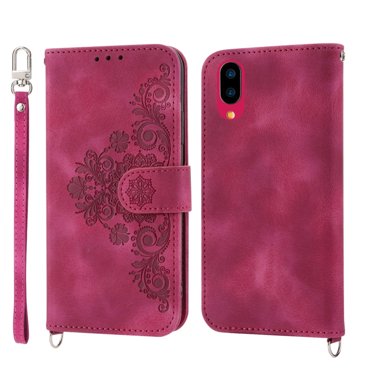 For Sharp Simple Sumaho 6 Skin-feel Flowers Embossed Wallet Leather Phone Case